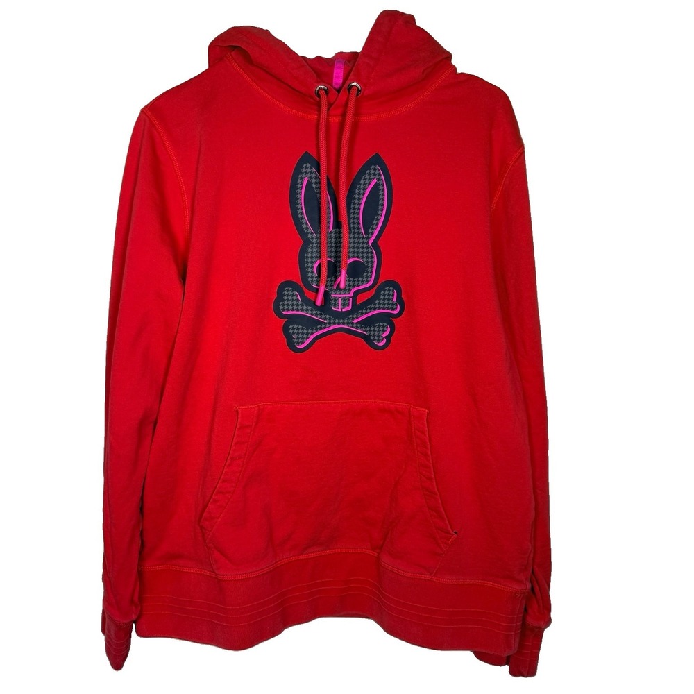 Psycho Bunny Drake Popover Hoodie Mens M Intense Red Houndstooth Logo Streetwear